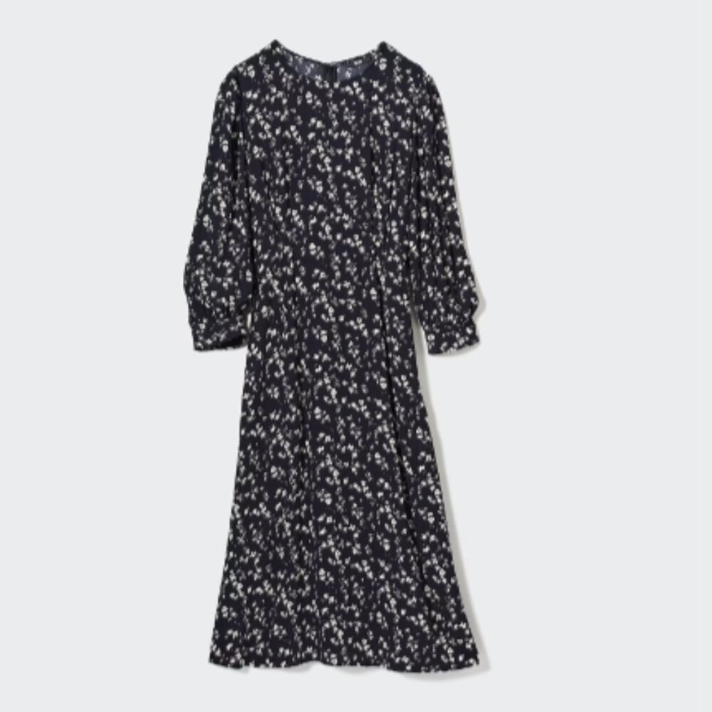 UNIQLO 3/4 Sleeve Flare Victorian Ditsy Floral Dress NWT size M